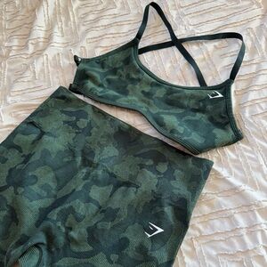 Gymshark Green Camo Sports Bra and Leggings